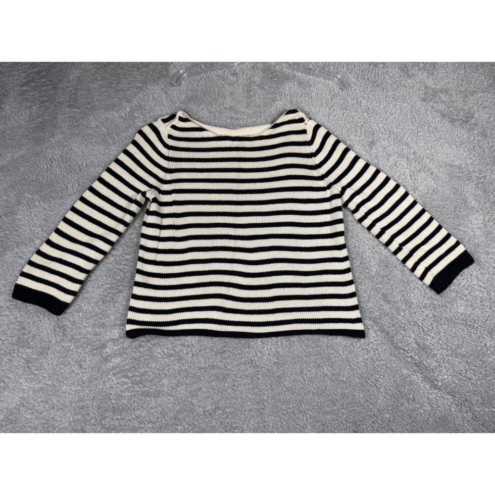Marled Reunited Clothing Sweater Womens M White Navy Striped Excellent Cotton